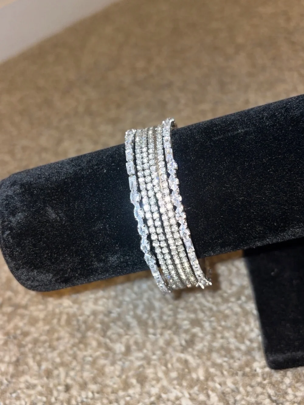 Sparkling Silver Multi-Row Crystal Stretch Bracelet - Picture 5 of 7
